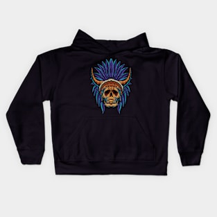 Skull with redIndian Theme Kids Hoodie